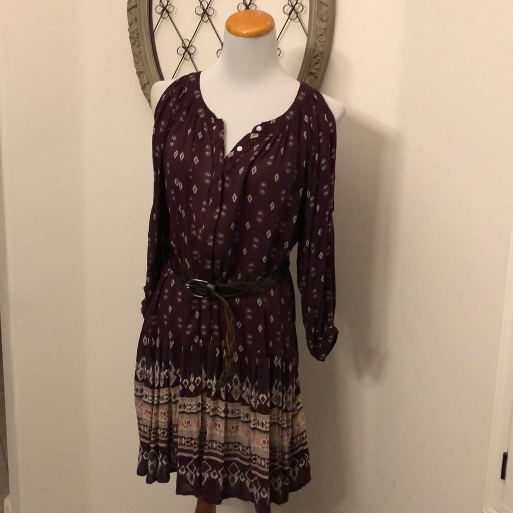 World Market plum print boho belted dress S/M